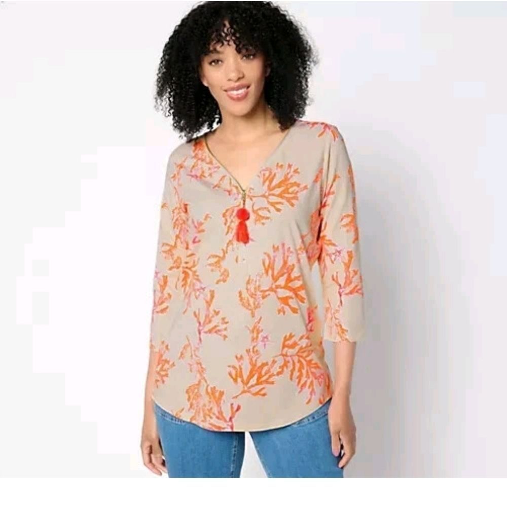 Belle by Kim Gravel Primabelle Knit Ciao Bella! Tassel Zip Top Sz Med